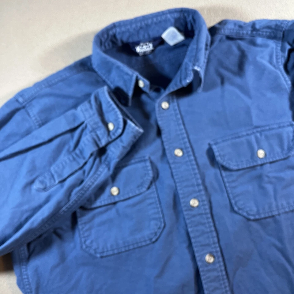 复古羊毛 Chamois 法兰绒衬衫蓝色长袖男式 M 码美国制造 *阅读* — 第 2/4 张图片