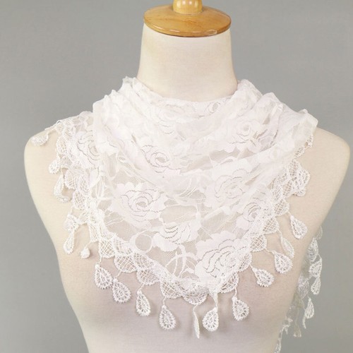 Womens Lace Floral Triangle Scarf Sheer Tassel Shawl Scarves Elegant Head Wrap я - Picture 12 of 55