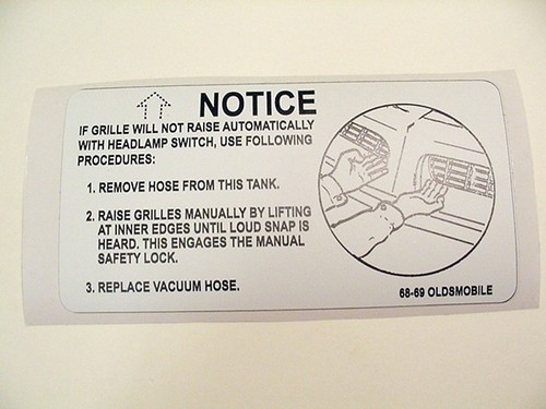 1968-1969 Oldsmobile Toronado Headlamp Headlight Vacuum Door Tank Decal Engine - Picture 5 of 5