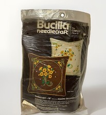 Bucilla Needlecraft Buttercups 16" Square Pillow Kit 48523 Vintage Started