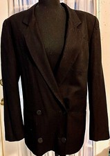 JONES NEW YORK BLACK DOUBLE-BREASTED BLAZER, LIGHT WOOL, BOXY FIT, LINED, USA, 8