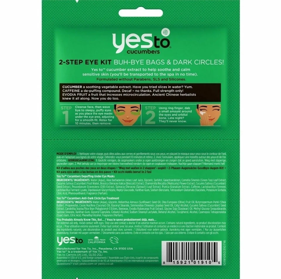 Yes To Cucumbers Two Step Eye Kit Daily Eye Treatment & Under Eye Masks - Image 2 of 4