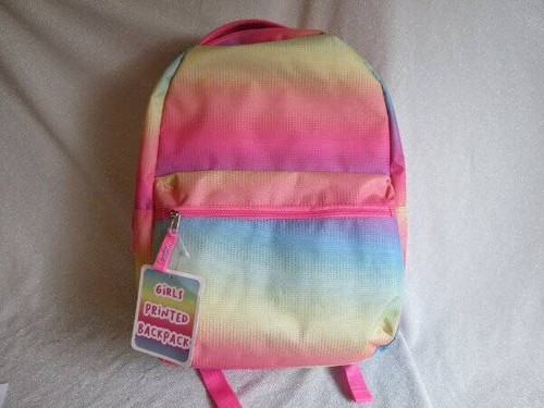 NEU Mädchen 18" Rucksack Büchertasche verstellbare Träger pink, blau & gelb - Bild 1 von 4