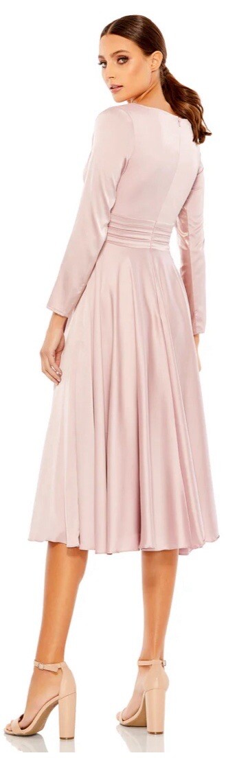 MAC DUGGAL 67527 Pink Satin Velvet Long Sleeve V-Neck Midi