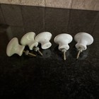 6pc Vintage White Porcelain Cabinet Knobs Drawer Pull 1.25" Mushroom Screw Vtg * — photo 7