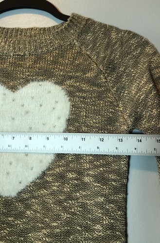Mini Molly Fuzzy Heart Sweater Girls 10/12 Tan White Crew Neck Pullover Jumper - Picture 8 of 10