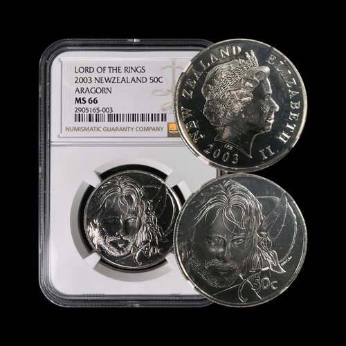 NEW ZEALAND. 2003, 50 Cents - NGC MS66 - Top Pop 🥇 Lord of the Rings, Aragorn