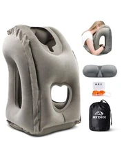 Inflatable Neck Pillow Ergonomic Travel Body Positioner Grey for Comfort