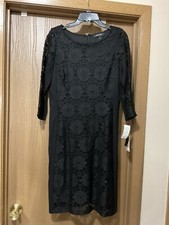 $89 NWT NINE WEST Womens Black Lace 3/4 Sleeve Evening Holiday Party Dress 10