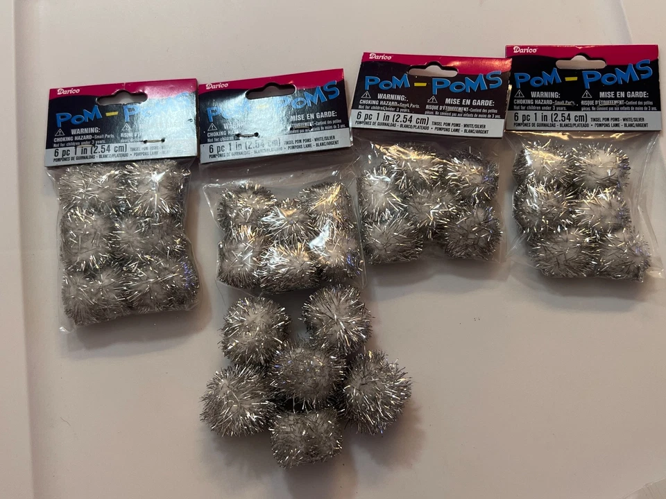 Lote de 4 Packs Darico de Oropel Plata Pompones 6 por Pack Nuevo Foto 4 de 4