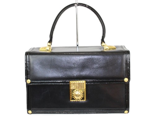 Gianni Versace Hand Bag Box Black Gold Hardware Leather Japan Used