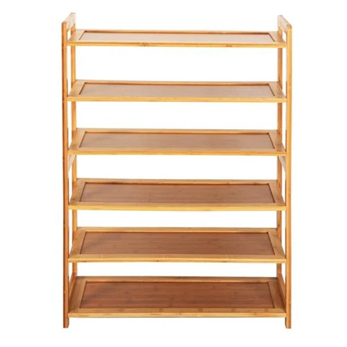 Concise Rectangle 6 Tiers Bamboo Shoe Rack Wood Color US - Picture 3 of 4
