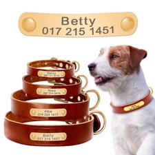 Leather Personalized Dog Collars Custom Engraved with Name and Phone Number XS-L