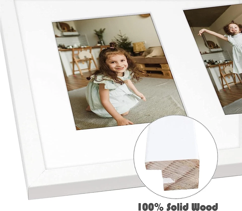 Golden State Art11x14 White Wood Collage Frame with Tempered Glass display(2)5x7 - Image 4 of 4