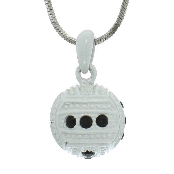 Swarovski Crystal Volleyball Necklace with 18-Inch Black White Chain