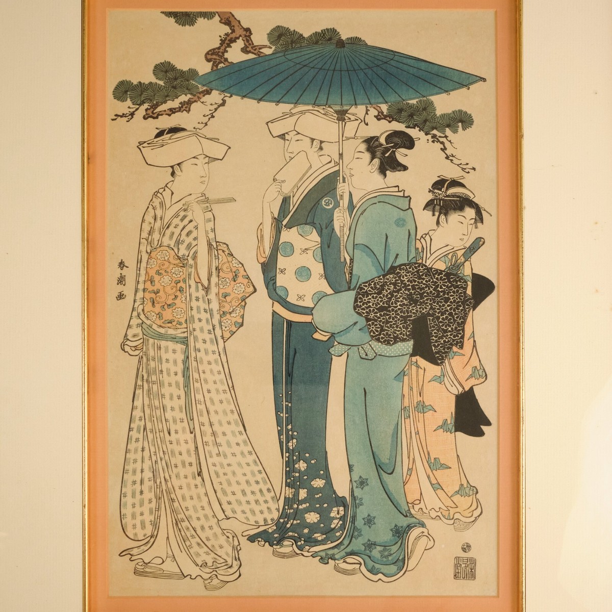 20th C Japanese Re-Cut Woodblock Print – Ladies Promenading