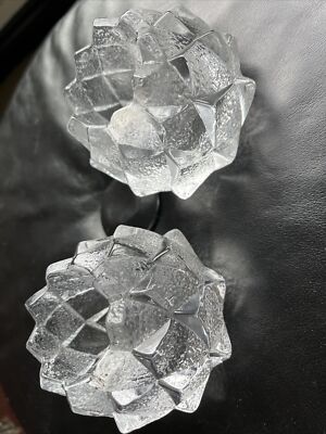 PAIR~Orrefors Sweden Nimbus or Firefly~ Glass Candle Holders~Artichoke  Design