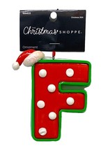 Initial Letter  F  Santa Christmas Ornament 3.5  x 3.5  x .5  Resin Hobby Lobby