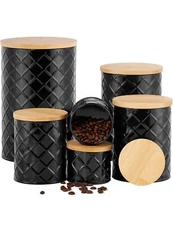 Black Kitchen Canister Sets Set of 6 Flour Sugar Coffee Tea Storage Containers