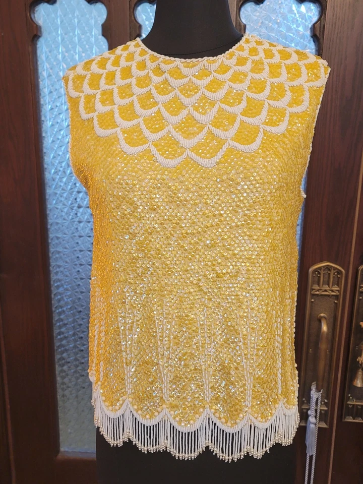 Vintage Sammy Wong Hand-Beaded Lamb's Wool, Silk Lined Sleeveless Sweater - Image 2 of 4