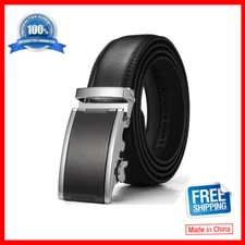 HJones Men's Belt Automatic Buckle Belt Black Leather Ratchet Strap For Jeans