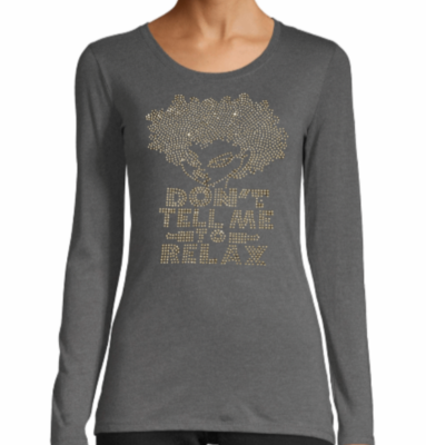 T-shirt Manches Longues Hanes Noir Avec Message 'Don't Tell Me To Relax' Et Strass - Taille S