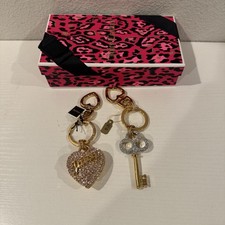 Juicy Couture Gold Keychain Key Fob Puff Pink Pave Heart And Pave Key Fob New