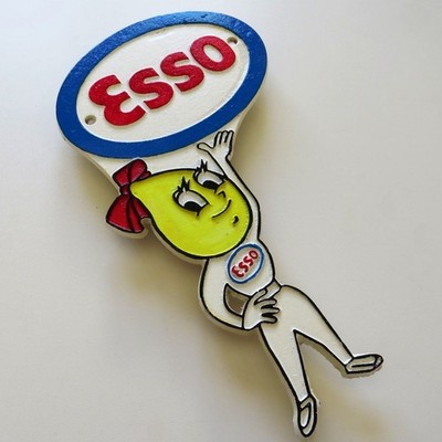 ESSO Linchen Gusseisen Schild SCHWER Öl Benzin Tankstelle Oil Drop Girl PERFEKT