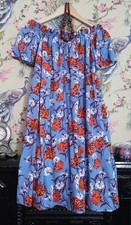 Vintage style cornflower blue & burnt orange floral dress size 12 Papaya 