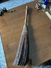 Vintage 30" Fireplace Hearth Broom Straw Whisk Detail Wood Handle Farmhouse