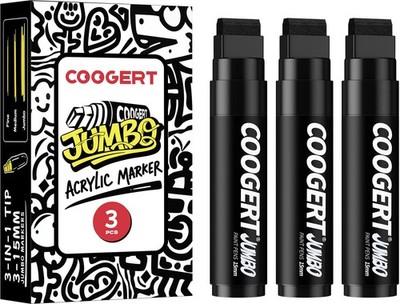 Coogert 3Pcs Black Jumbo Poster Markers, 15MM Thick Permanent Acrylic 