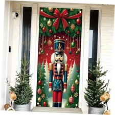 Christmas Door Cover Banner 35x71 Inch Nutcracker Holiday Porch Evergreen Trees