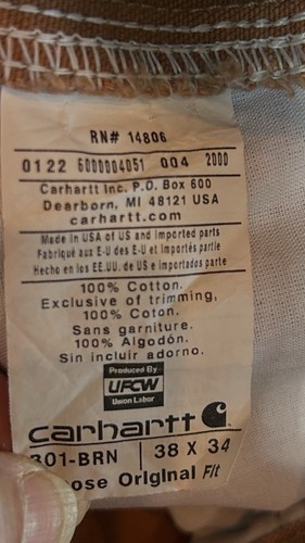 Carhartt Loose Original Fit Double Knee Pants Canvas Carpenter B01 BRN 38x34 USA - Bild 12 von 12