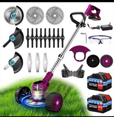 Cordless 21V String Trimmer Kit with Brush Cutter, Edger, Batteries, Accessories