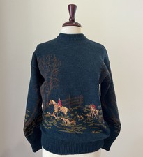 Wool embroidered hunting sweater w/ horses an...