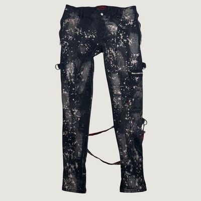 Tripp NYC Bondage Pants Mens Bleach Splatter Skinny Punk Zippers 32 Black
