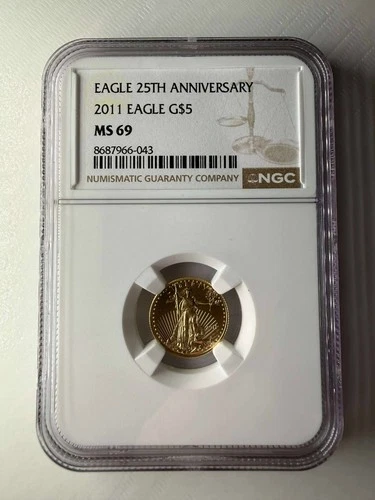 2011 $5 Gold Eagle 1/10 oz 25th Anniversary Set NGC MS69 1/10oz AGE