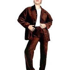 Complete vintage two Pz set jacket Blazer trousers Velvet Brown Tailleur Marrone
