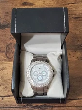 IceTime BLING 45mm Men's White Silver Steel Watch 0.25ct Diamonds New Battery