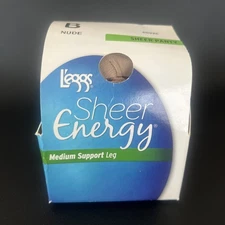 L’eggs Sheer Energy Pantyhose Jet Black 92881 No-Roll Waistband Medium Support B