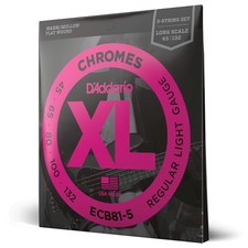 D Addario XL Chromes Flatwound Bass Strings 5 String Long Scale Mellow Tone 4...