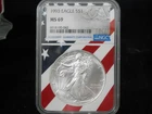 1993 AMERICAN SILVER EAGLE NGC MS69 USA FLAG CORE HOLDER