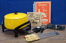 Vintage MCM 1970 West Bend Electric Fondue Pot w/ Accessories - Yellow