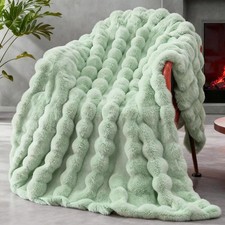 Image of Faux Fur Throw Blanket Soft Plush Thick Cozy – Sage Green 60 x 80