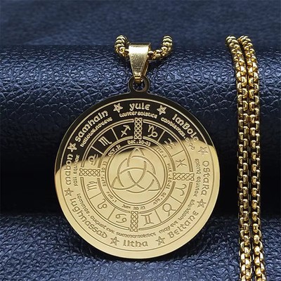 Gold Celtic Zodiac Triquetra Necklace Stainless Steel Astrology Pendant