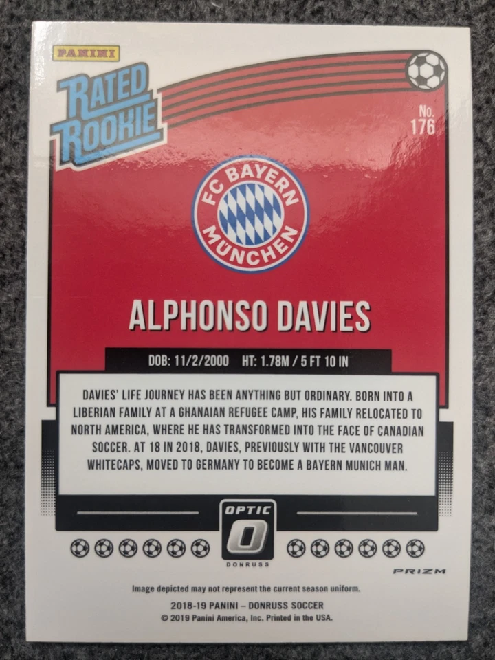 2018-19 PANINI DONRUSS OPTIC ALHPONSO DAVIES RATED ROOKIE SILVER PRIZM#176 - Image 2 of 2