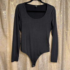 Express Black Nylon Body Contour Scoop Neck Long Sleeve Bodysuit Medium