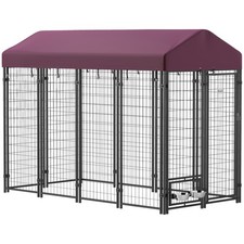 8'x4' Outdoor Dog Kennel Walk-in Playpen Fence Pet Pen with Bowl Holders Cover