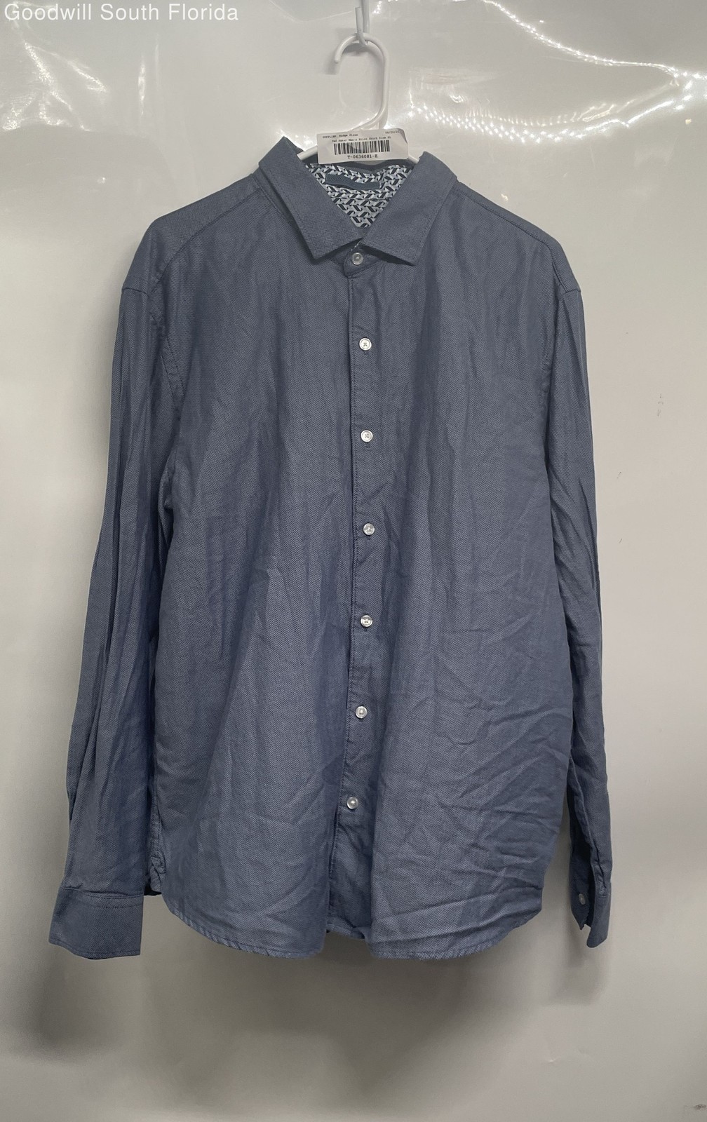 Ted Baker Mens Blue Herringbone Long Sleeve Collared Button-Up Shirt Size XL