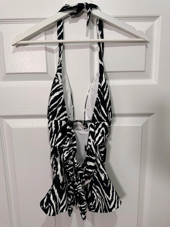 Camiseta Tankini Carmen Marc Valvo Mujer Estampado Animal Anillo O Negra Talla M Nueva con Etiquetas Foto 4 de 4